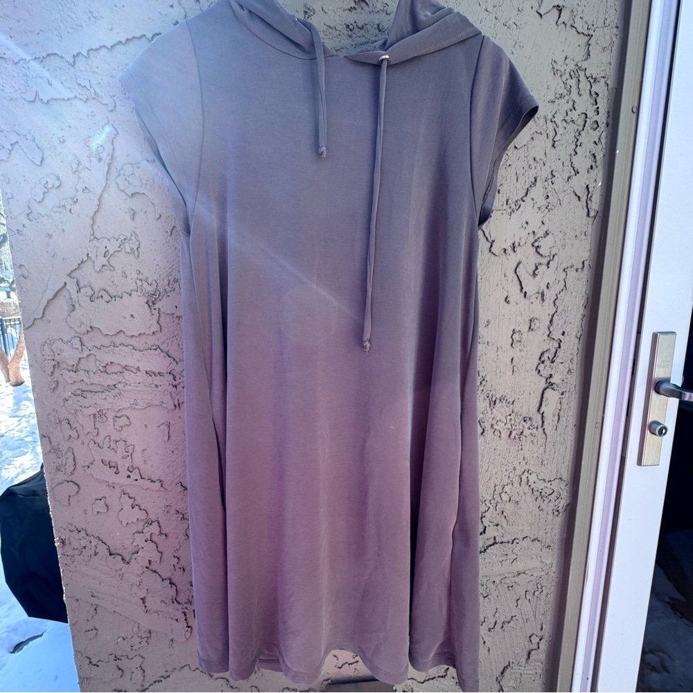 Elan Soft Black Dress Hooded Cap Sleeve Pull Over Pockets USA Made - Picture 9 of 12